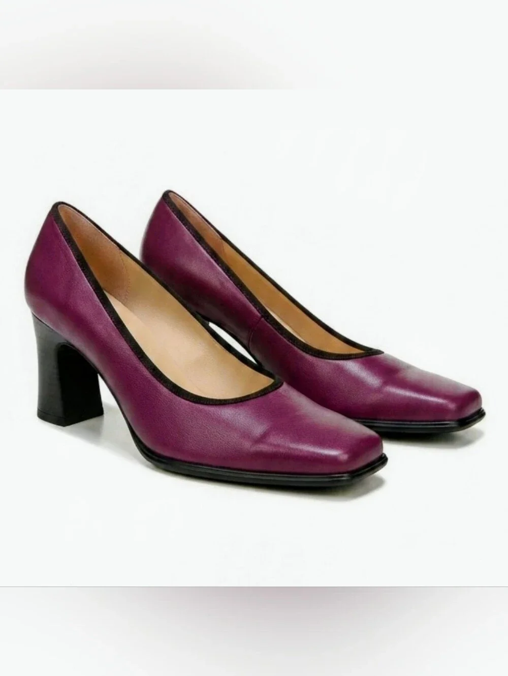 Anne Klein Plum Leather Square-Toe Pumps